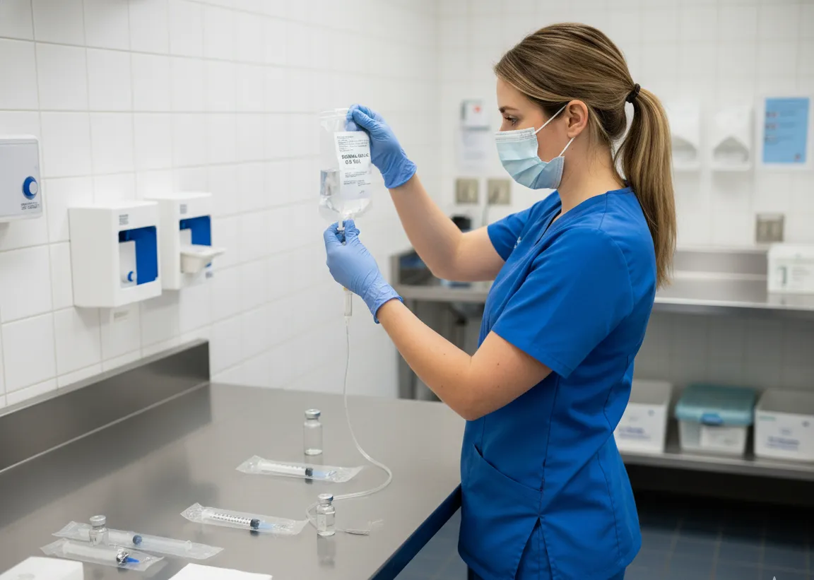 enfermera colocando suero intravenoso a domicilio en Guayaquil-Ecuador de Enfermeros Guayaquil